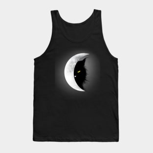 Black Cat Moon Halloween Scary Yellow Eyes Tank Top